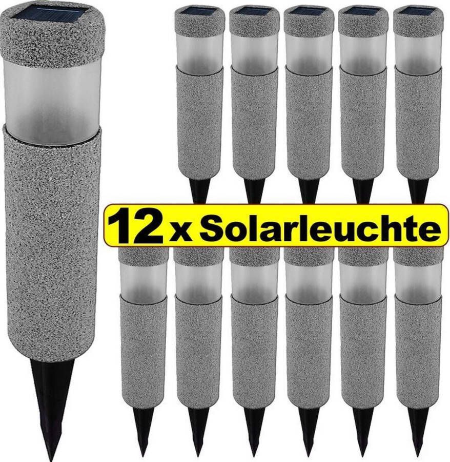 Deuba 12x LED Solarlamp Steen-look Schemersensor Solar Tuinlamp Tuinfakkel