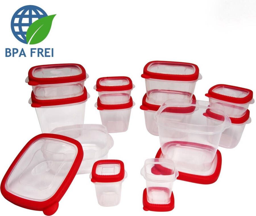 Deuba 24-delige Set Vershoudbakjes met Deksel BPA-vrij met Ventiel Rood