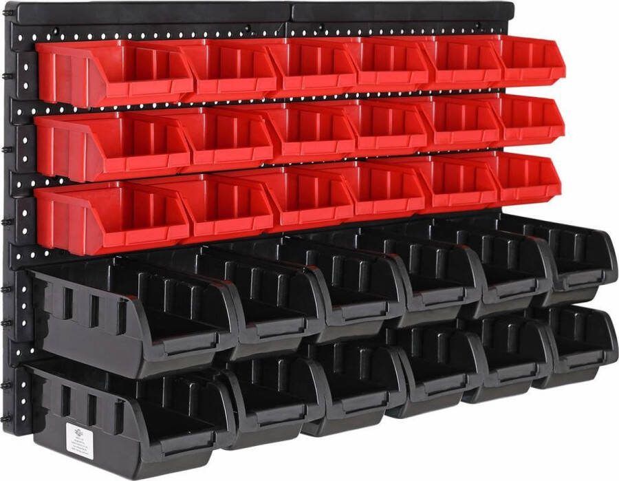 Deuba Wandrek Stapelboxen 32 delig Gereedschaphouder 64x38cm Zwart