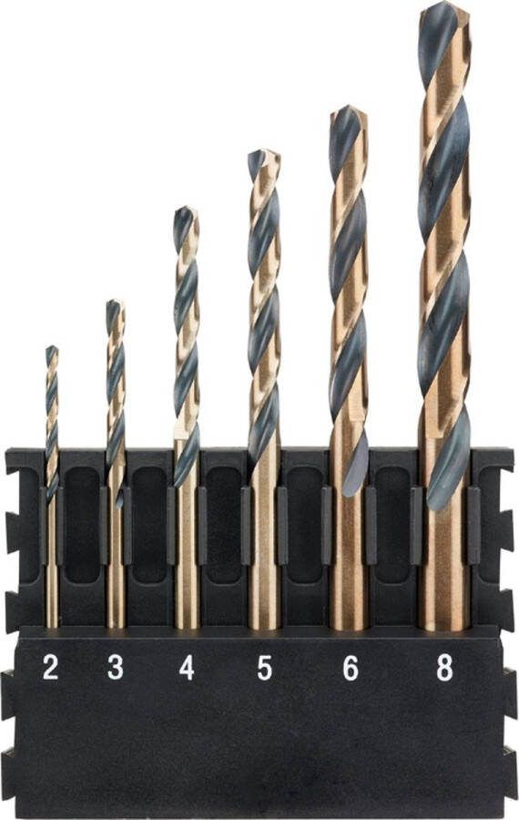 DeWalt Accessoires Houder + Black & Gold ronde schacht metaalboren 6 stuks 2 mm 3 mm 4 mm 5 mm 6 mm 8 mm DT70828-QZ