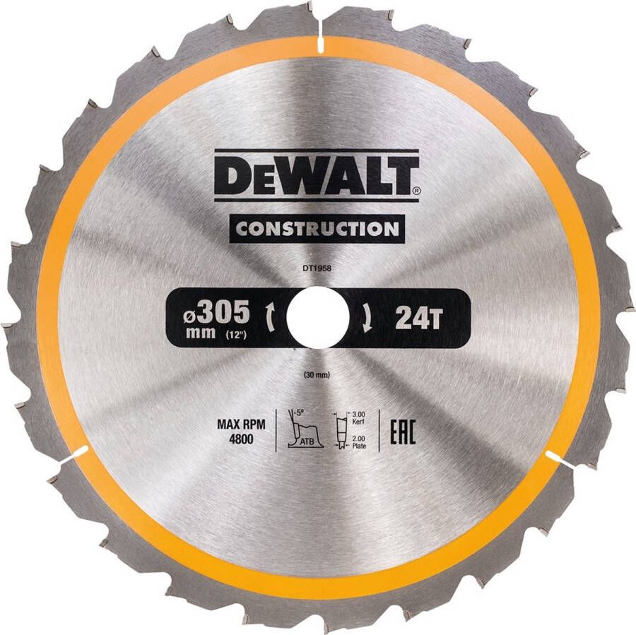 DeWalt Cirkelzaagblad voor Hout Construction Ø 305mm Asgat 30mm 24T DT1958-QZ