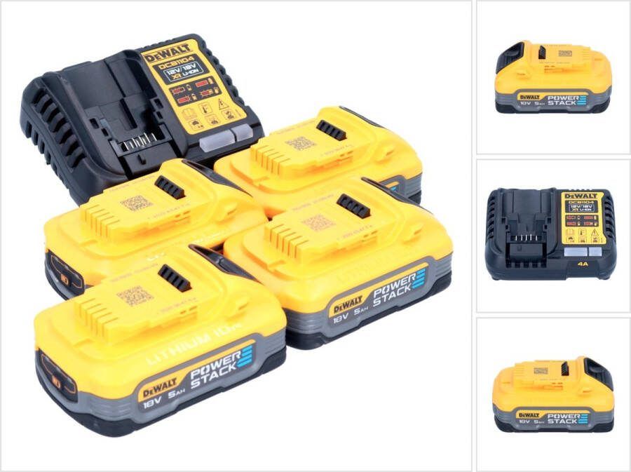 DeWalt DCB 1104 H4 accustartset 12 V 18 V 4x Powerstack-accu 5.0 Ah + DCB 1104 lader