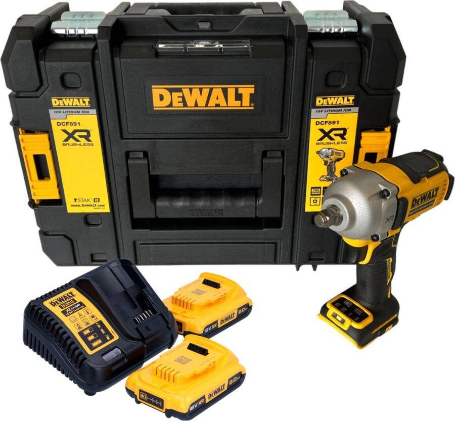 DeWalt DCF 891 D2T accu-slagmoersleutel 18 V 1084 Nm 1 2 borstelloos + 2x oplaadbare accu 2.0 Ah + lader + TSTAK