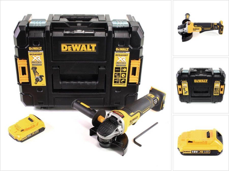 DeWalt DCG 406 NT accu haakse slijper 18V 125mm borstelloos + 1x accu 2.0Ah + TSTAK zonder lader
