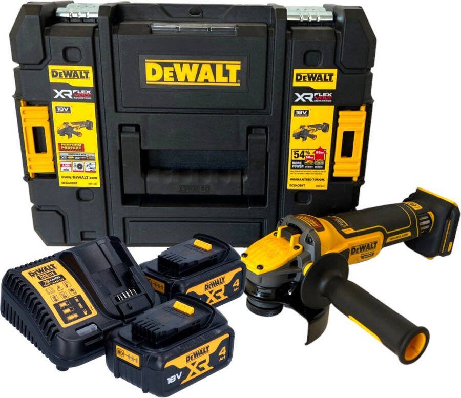 DeWalt DCG 409 M2T accu haakse slijper 18 V 125 mm borstelloos + 2x accu 4.0 Ah + lader + TSTAK