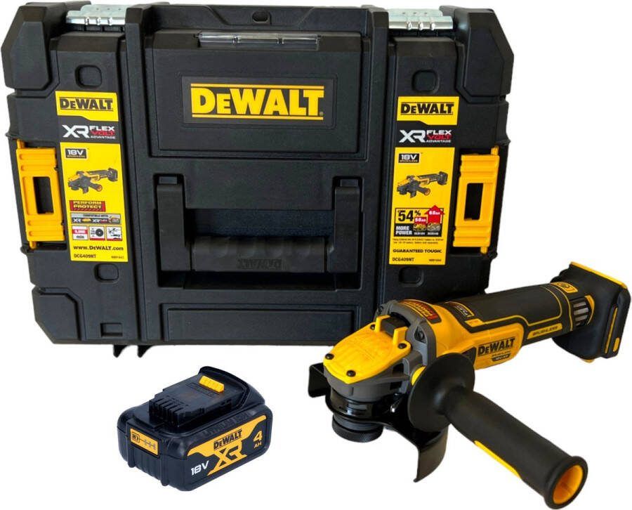 DeWalt DCG 409 NT accu haakse slijper 18 V 125 mm borstelloos + 1x accu 4.0 Ah + TSTAK zonder lader