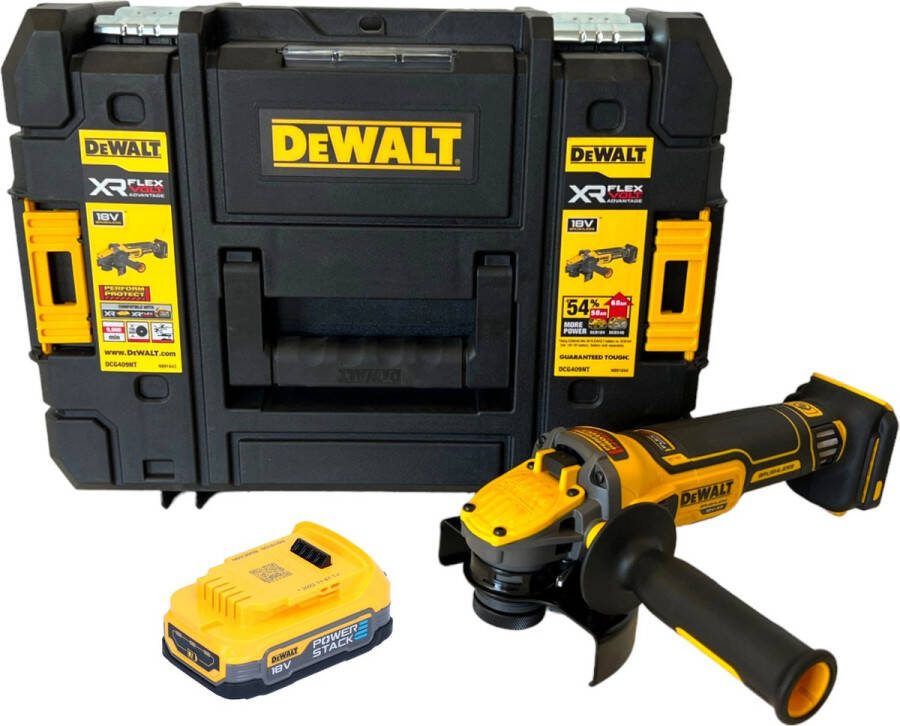 DeWalt DCG 409 NT accu haakse slijper 18 V 125 mm borstelloos + 1x Powerstack accu 1 7 Ah + TSTAK zonder lader