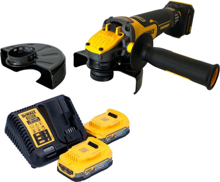 DeWalt DCG 416 VS E2 accu haakse slijper 18 V 125 mm borstelloos + 2x PowerStack accu 1 7 Ah + lader