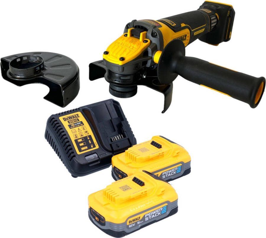 DeWalt DCG 416 VS H2 accu haakse slijper 18 V 125 mm borstelloos + 2x PowerStack accu 5.0 Ah + lader
