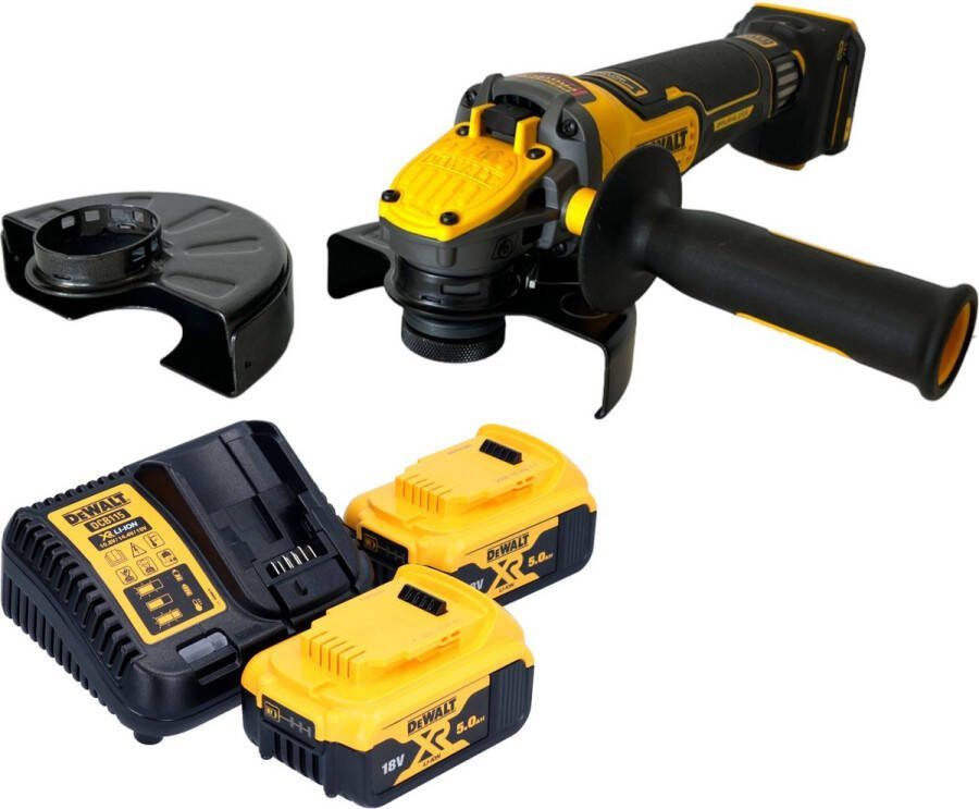 DeWalt DCG 416 VS P2 accu haakse slijper 18 V 125 mm borstelloos + 2x accu 5.0 Ah + lader