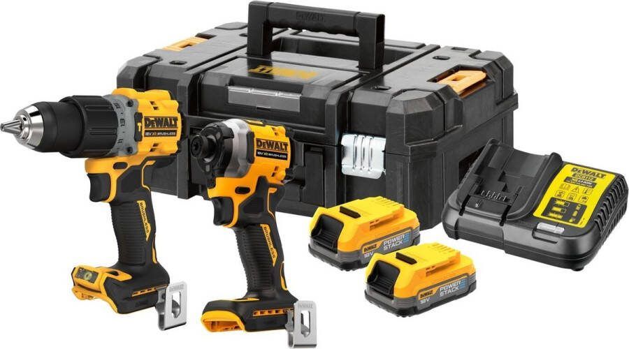 DeWalt DCK2050E2T Accu Combiset G3: Accu Schroef- klopboormachine DCD805 + Accu Slagschroevendraaier DCF850 Brushless 18V XR 1.7Ah POWERSTACK in TSTAK