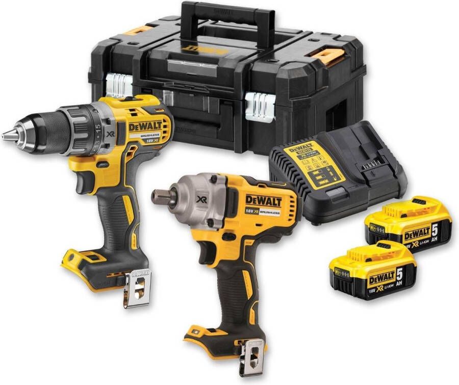 DeWalt DCK2077P2T 18V Li-ion accu boor- schroefmachine (DCD791) & slagmoersleutel (DCF894) combiset (2x 5.0Ah accu) in TSTAK