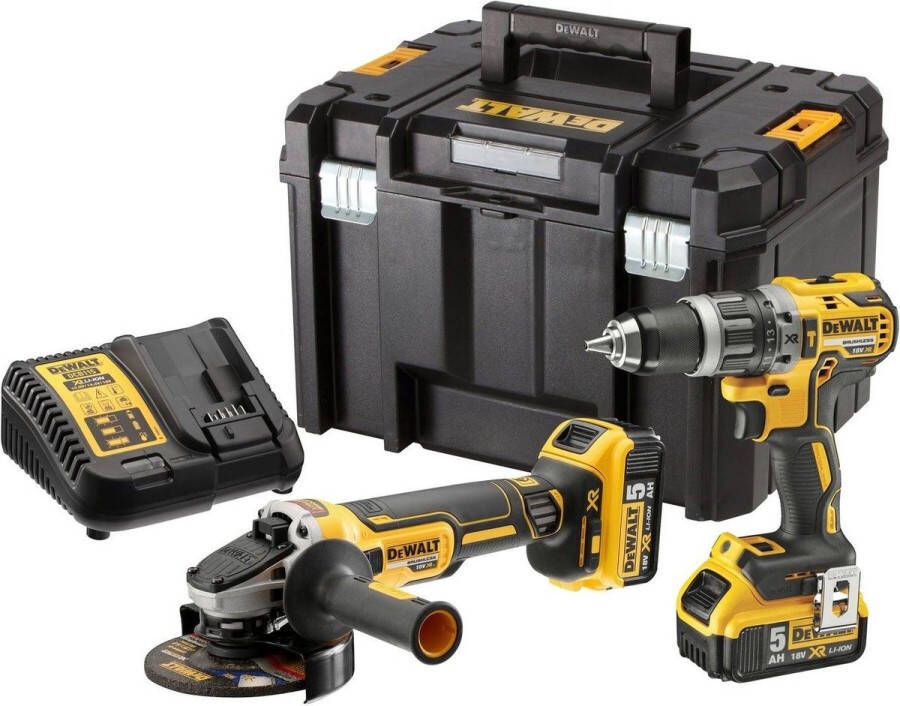 DeWalt DCK2080P2T accu set | DCD796 accuboormachine + DCG405 accu haakse slijper | 18v 5.0Ah Li-ion