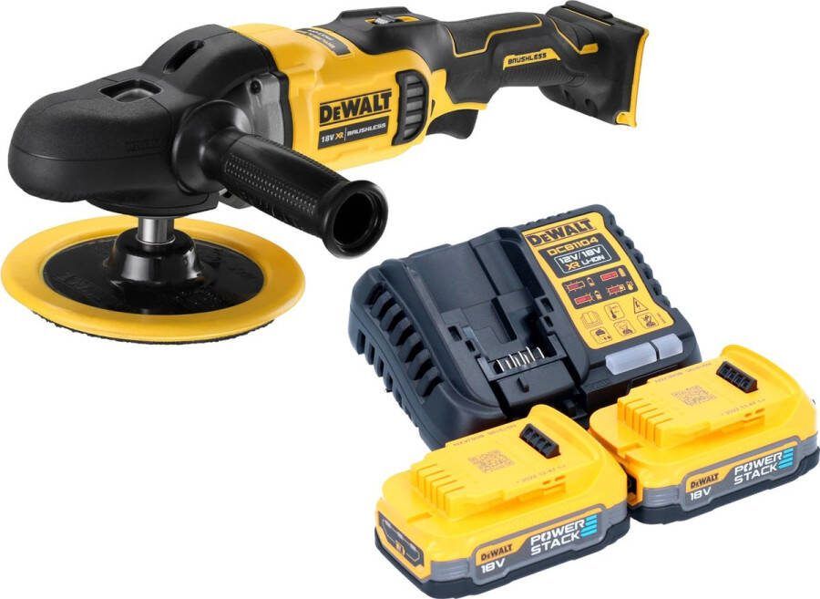 DeWalt DCM 849 E2 accu-excentrische polijstmachine 18 V 180 mm borstelloos + 2x Powerstack accu 1 7 Ah + lader