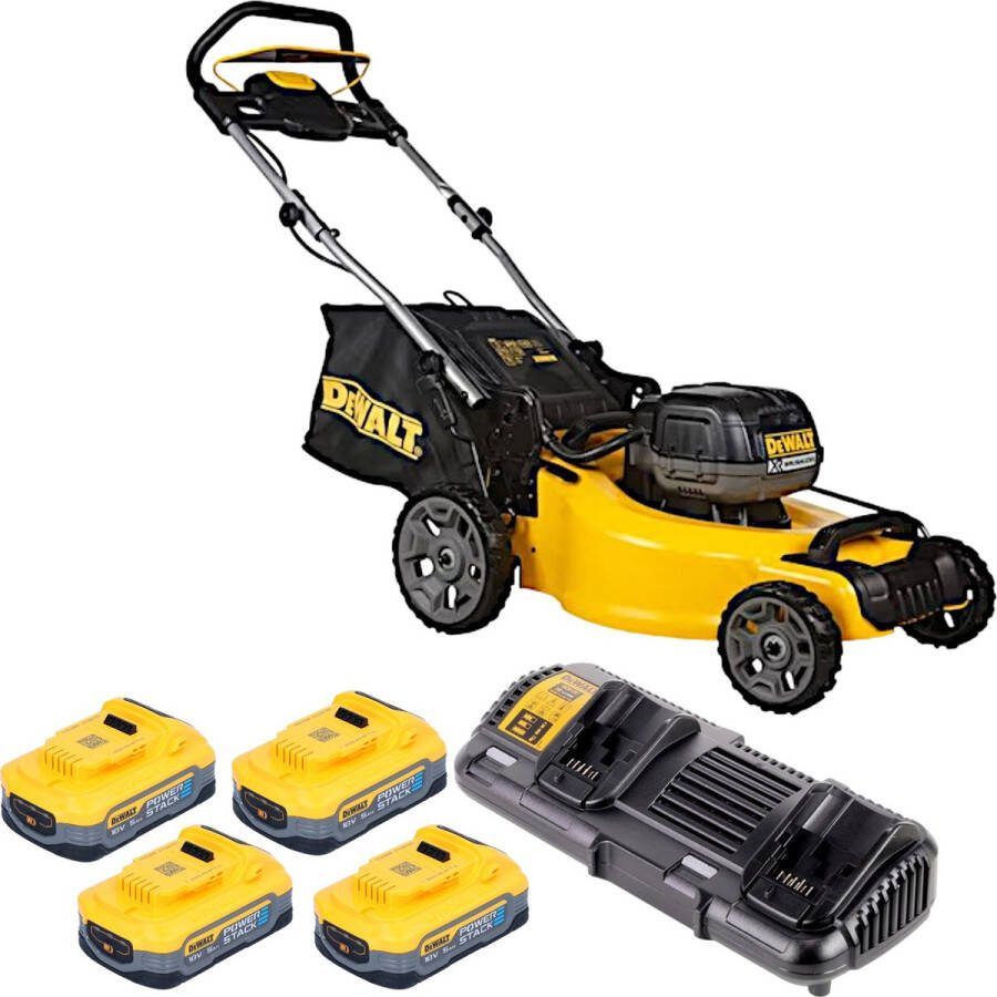 DeWalt DCMW 564 H4 accu grasmaaier 36 V ( 2x 18 V ) 48 cm borstelloos + 4x Powerstack accu 5.0 Ah + lader