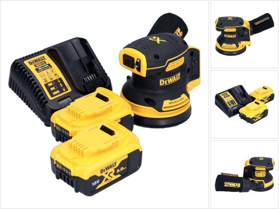 DeWalt DCW 210 P2 accu excentrische schuurmachine 18 V 125 mm borstelloos + 2x accu 5.0 Ah + lader