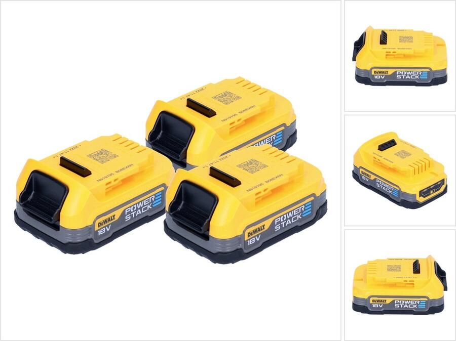 DeWalt accuset DCBP 034 E3 3x Powerstack-accu 18 V 1 7 Ah 1700 mAh XR Li-Ion met laadniveau-indicator