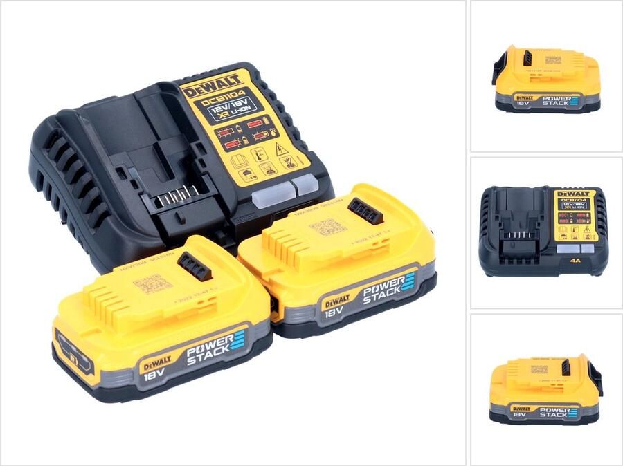 DeWalt DCB 1104 E2 accustartset 12 V 18 V 2x Powerstack-accu 1 7 Ah + DCB 1104 lader