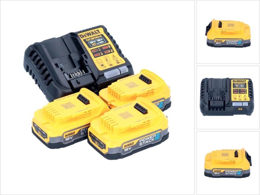 DeWalt DCB 1104 E3 accustartset 12 V 18 V 3x Powerstack-accu 1 7 Ah + DCB 1104 lader