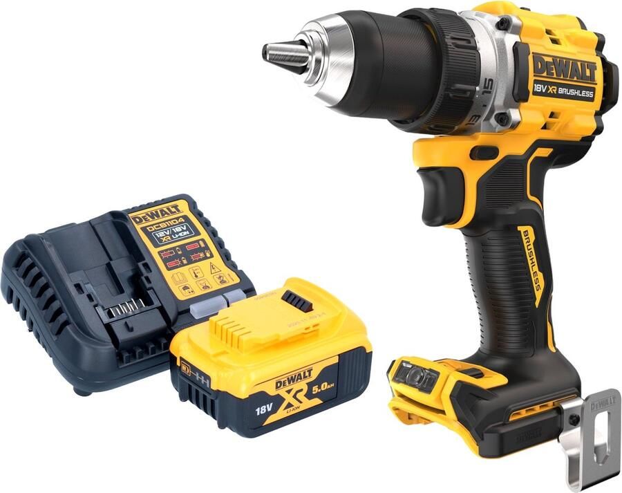DeWalt DCD 800 P1 accuboormachine 18 V 90 Nm borstelloos + 1x oplaadbare accu 5.0 Ah + lader