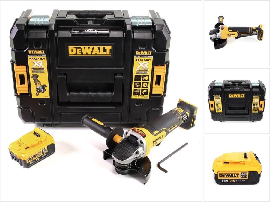 DeWalt DCG 406 NT accu haakse slijper 18V 125mm borstelloos + 1x accu 4.0Ah + TSTAK zonder lader