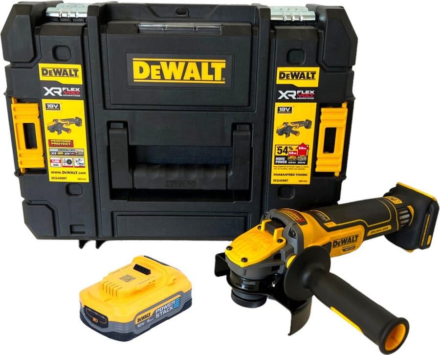 DeWalt DCG 409 NT accu haakse slijper 18 V 125 mm borstelloos + 1x Powerstack accu 5.0 Ah + TSTAK zonder lader