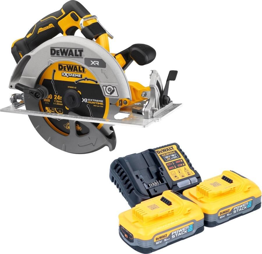 DeWalt DCS 573 H2 accucirkelzaag 18 V 190 x 30 mm borstelloos + 2x accu powerstack 5.0 Ah + lader