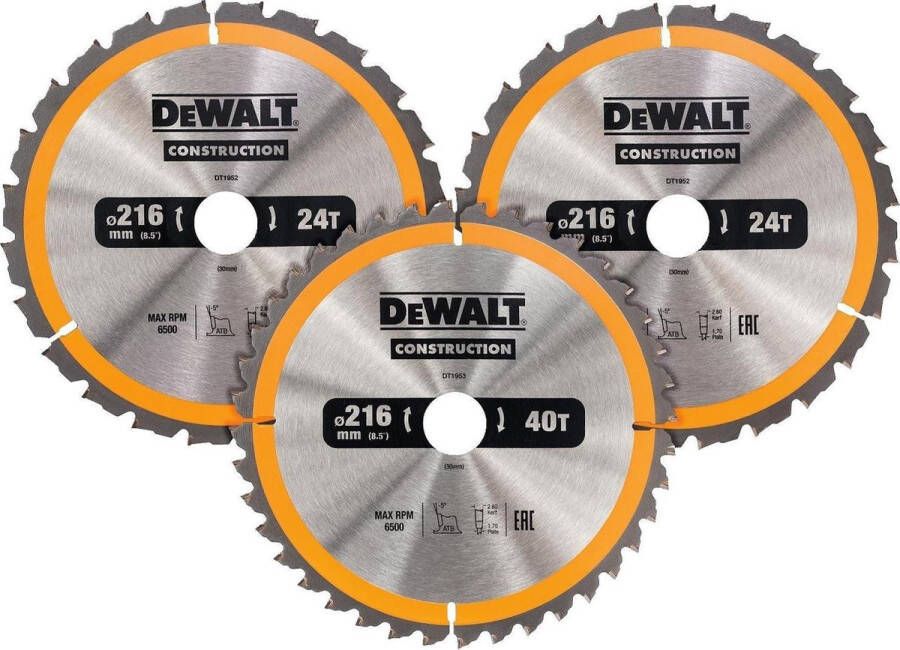 DeWalt DT1962 Cirkelzaagbladen Set 216mm (24T 24T 40T 216 x 30mm))