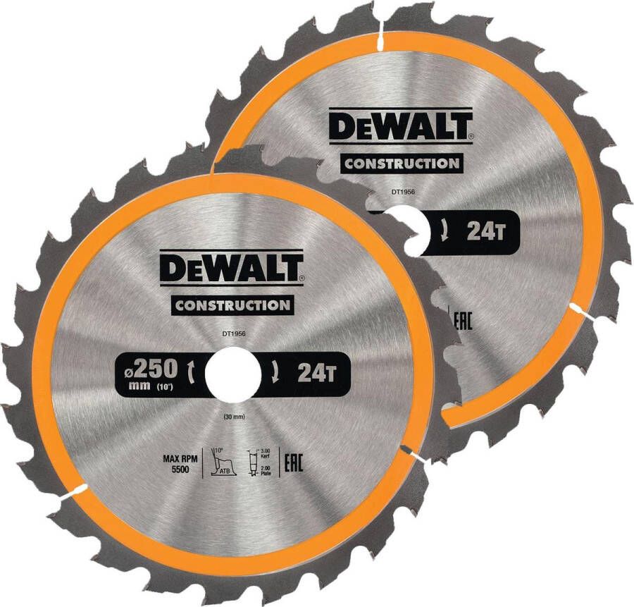 DeWalt DT1963 Cirkelzaagbladen Set 250mm (24T 24T48T 250 x 30mm)