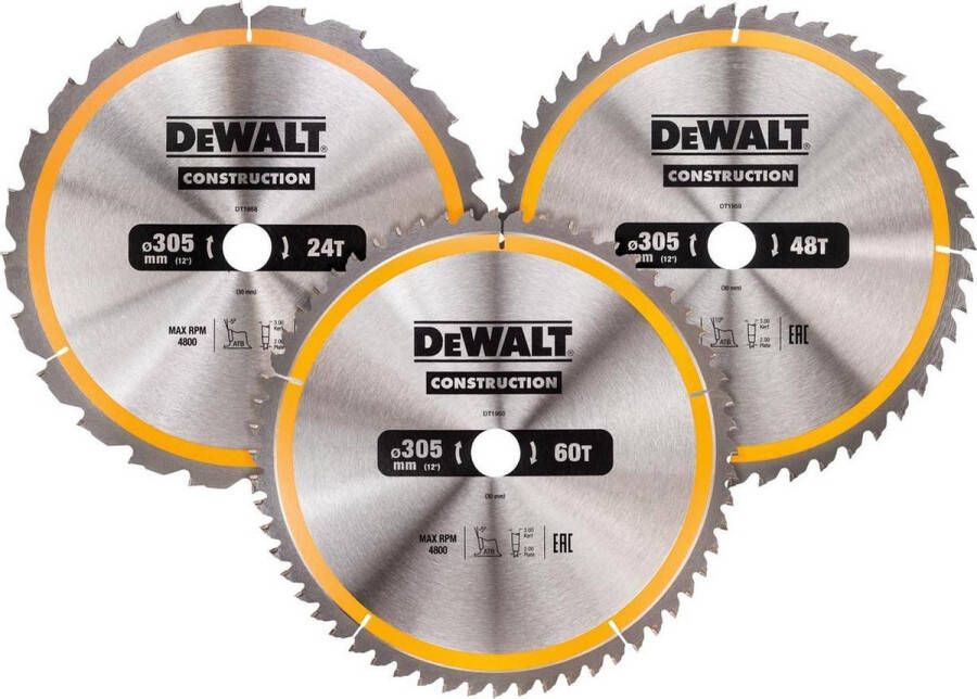 DeWalt DT1964 Cirkelzaagbladen Set 305mm (24T 48T 60T 305 x 30mm)