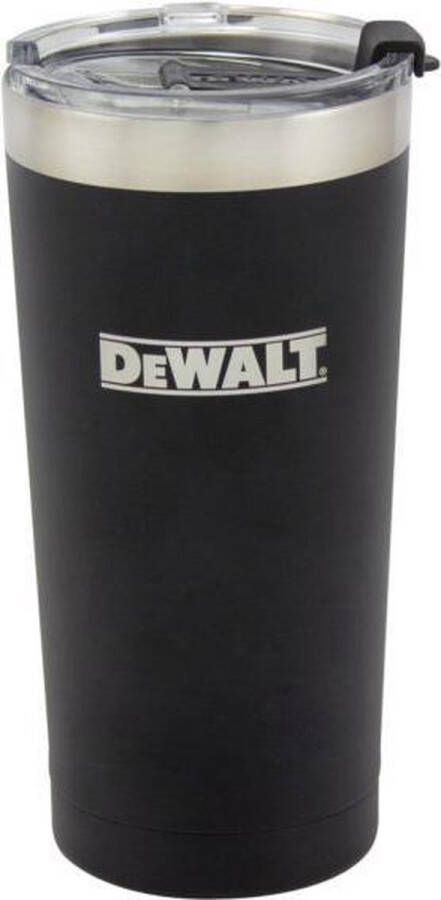 DeWalt Thermosbeker 600 ml Thermosfles Drinkfles RVS BPA-vrij Urenlang Koud of Warm Drinken Dubbelwandige Vacuümisolatie Zwart
