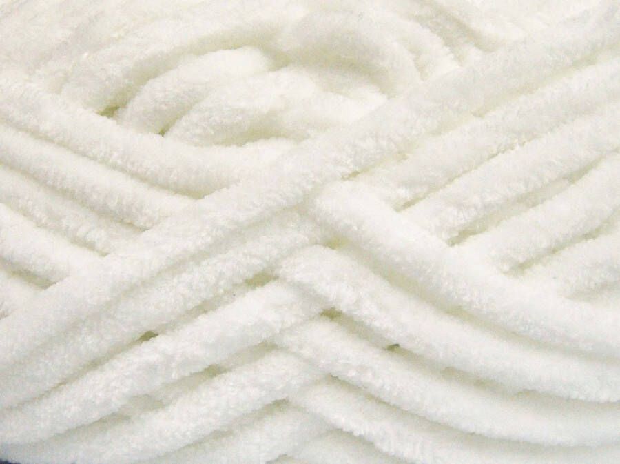 DEWOLWINKEL.NL Chenille garen wit kopen – 100% micro fiber pakket 2 bollen totaal 400gram chunky yarn pendikte 12-16 mm