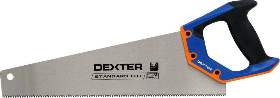 Dexter handzaag zaag 400 mm gehard stalen blad houtzaag drievoudig geslepen vertanding 3 15 tanden cm 90° roestvrij met bi-materiaal handgreep