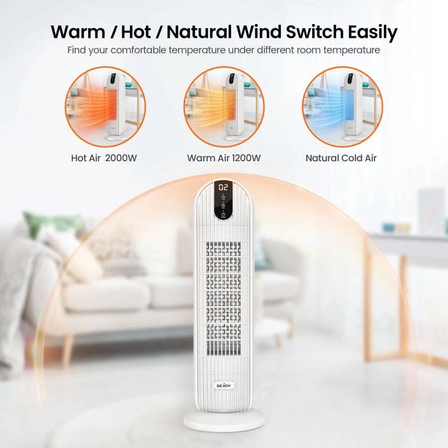Deze informatie volgt later. Amalee Elektrische Kachel 2000W Verwarming 3 Standen Koude winter Keramisch Met timer Verwarmingsventilator Warm en koele lucht