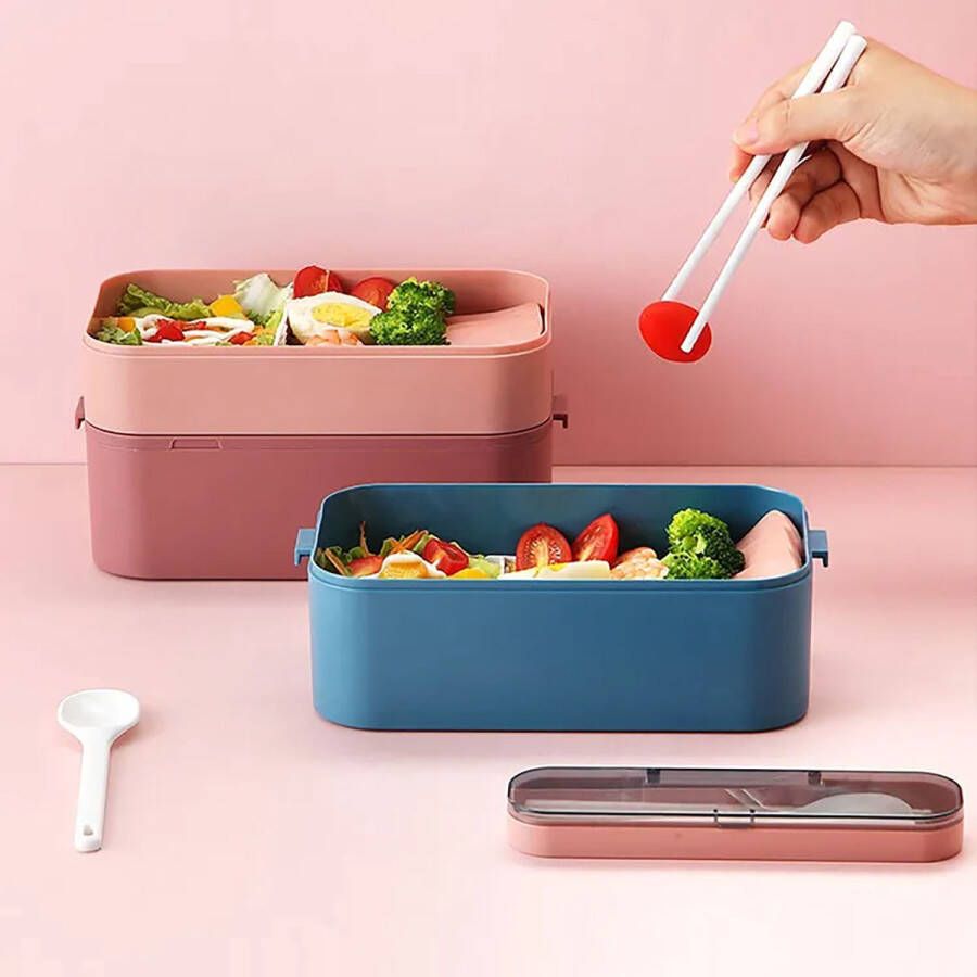 Dezolo Bento Box Meal prep bakjes 3 compartimenten container bento lunchbox volwassenen en kinderen inclusief bestek