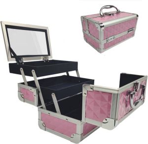 Dezolo Make up koffer met spiegel roze cosmetica koffer make up organizer beauty case koffer kinderen