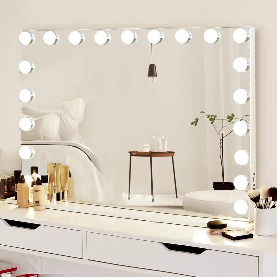 DHN Hollywood make-up spiegel DHN Hollywood Spiegel Met Verlichting 20 Dimbare Led-Lampen USB Touchscreen 80 x 60 CM Wit