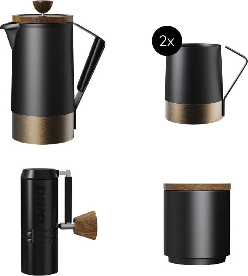 DHPO Koffie Set Duke XL Zwart H20 x Ø10 Hooggebakken Keramiek RVS Dubbelwandig Druppelloze tuit Verse Koffiemaker Cafetiere Percolator Zet 3 kopjes verse koffie Cadeauset Inclusief Reiskoffer