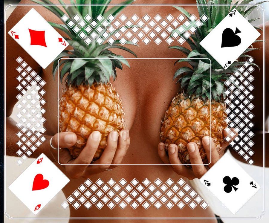 Di-Jet Premium Kaartmat (58x70cm) SEXY PINEAPPLES Kaartkleed- Kaart Tapijt Ideaal voor Gezellige Kaartspellen Gedrukt op Vilt met Antislip Latex Onderlaag Duurzaam en Hoogwaardig!
