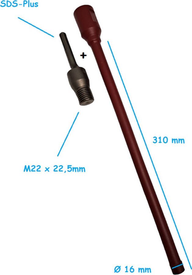 Diamant Core 63 Diamantboor & SDS-Plus adapter Diamant boor dia Ø16mm x 310mm voor nat en droog boorwerk M22 x 2 5mm