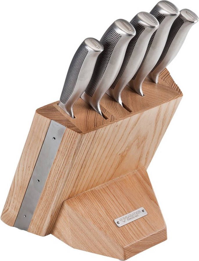Diamant Sabatier Riyouri Messenblok 5-delig Naturel Eiken Hout RVS