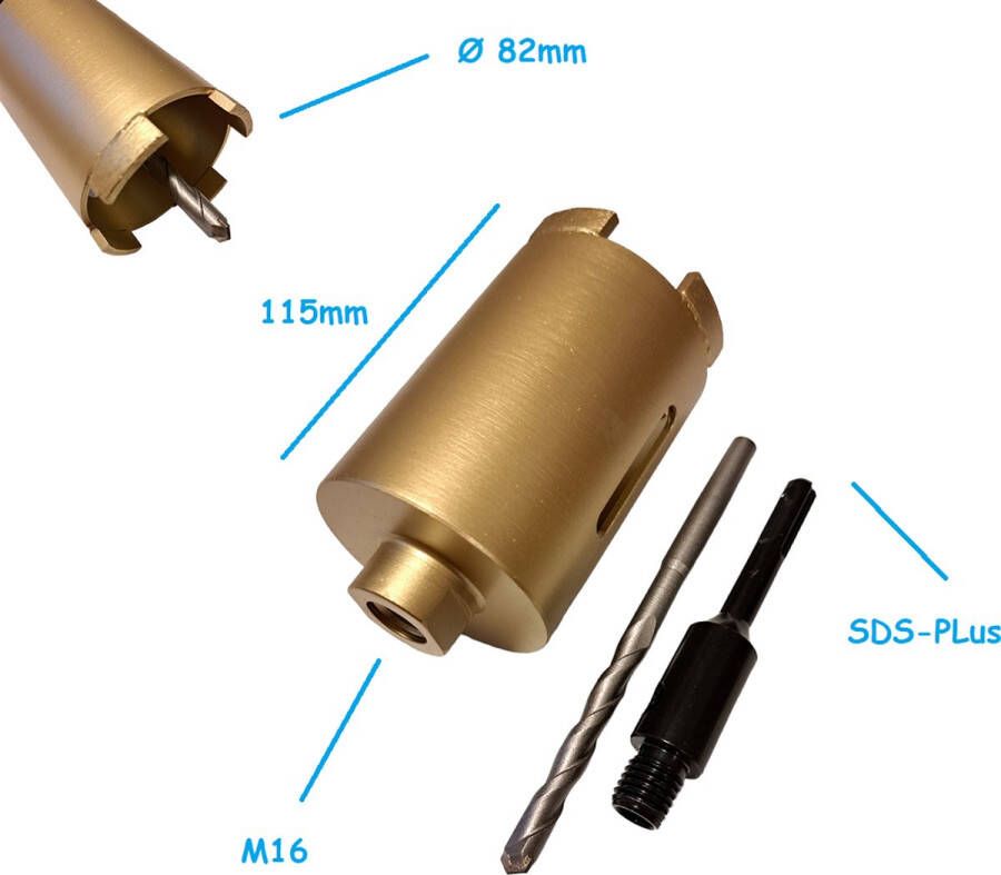 Diamantcore Diamantboor dozenboor Ø 82 x 115mm beton-diamantboor sds plus adapter M16 centreerboor stopcontacten gatenboor dozenboor
