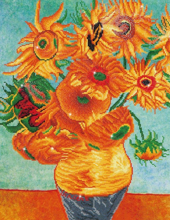 DIAMOND DOTZ DIAMOND DOTZ DD13.011 Originele 5D Diamond Painting Set Sunflowers (Van Gogh) Knutselpakket met 27866 Ronde Steentjes Dotz voor Volwassenen Hobbypakket ca. 71x56 cm voor Kinderen Vanaf 8 Jaar