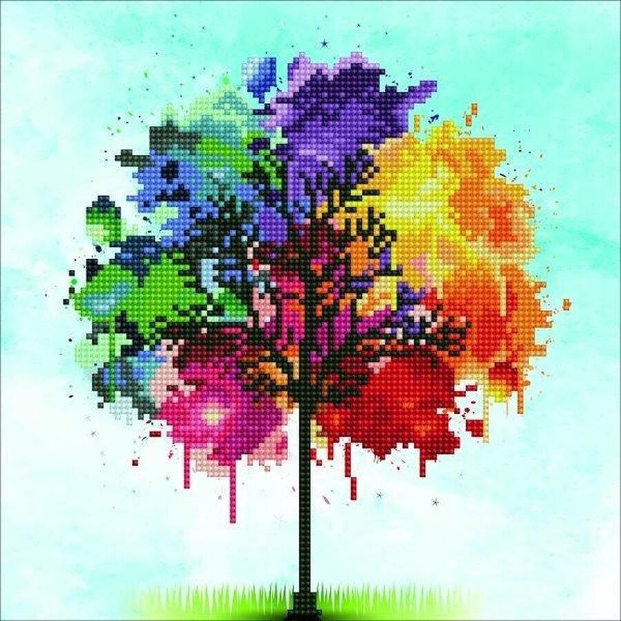 DIAMOND DOTZ Diamond Painting Volwassenen Ronde Steentjes Volledig Pakket Hobby LA50456 Regenboog boom 30.48 x 30.48cm