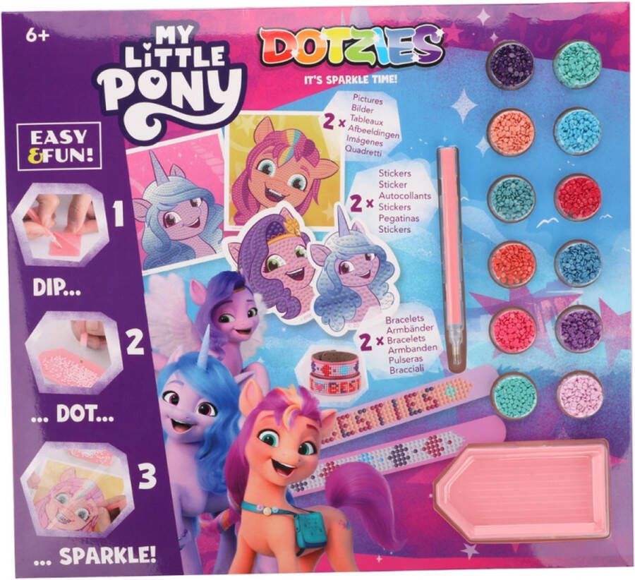 DIAMOND DOTZ DIAMOND DOTZ My Little Pony Megapack DOTZIES 6-delig Diamond Painting 2 Armbandjes 2 Stickers 2 Afbeeldingen 15x15 cm 2.596 Dotz Complete DIY Set Voor Kinderen Vanaf 6 Jaar Roze Paars