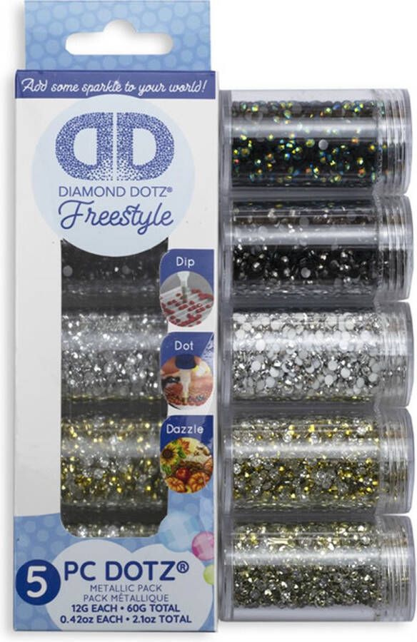 DIAMOND DOTZ Diamond Painting Losse Steentjes DDA.014 Diamond Dotz 5 kleuren pakket Metallic (7002 7004 7005 7007 7009)