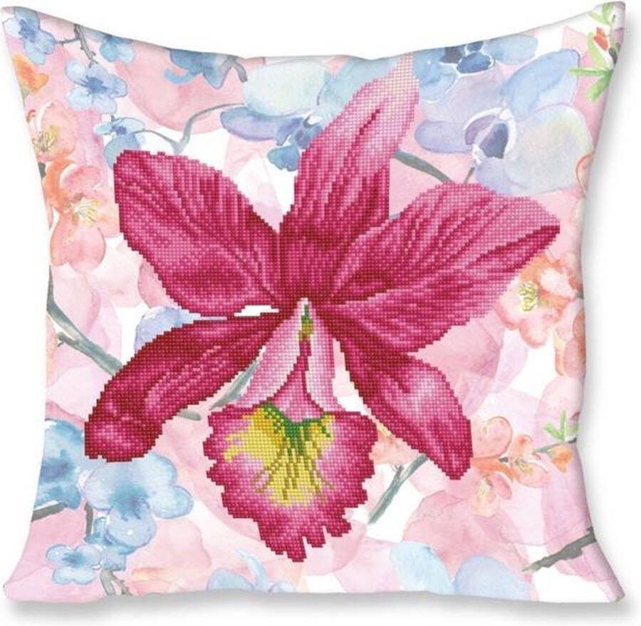 DIAMOND DOTZ Diamond Painting Volwassenen Ronde Steentjes Volledig Pakket Hobby DD16.010 Kussen met roze bloem 45 x 45cm
