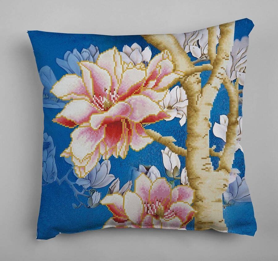 DIAMOND DOTZ Diamond Painting Volwassenen Ronde Steentjes Volledig Pakket Hobby DD16.014 Magnolias op blauw 2 45 x 45cm