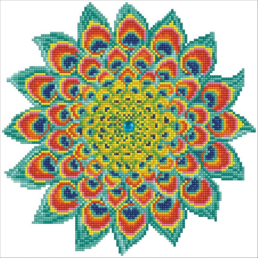 DIAMOND DOTZ Diamond Painting Volwassenen Ronde Steentjes Volledig Pakket Hobby DD5.060 Pauw mandala 32 x 32cm