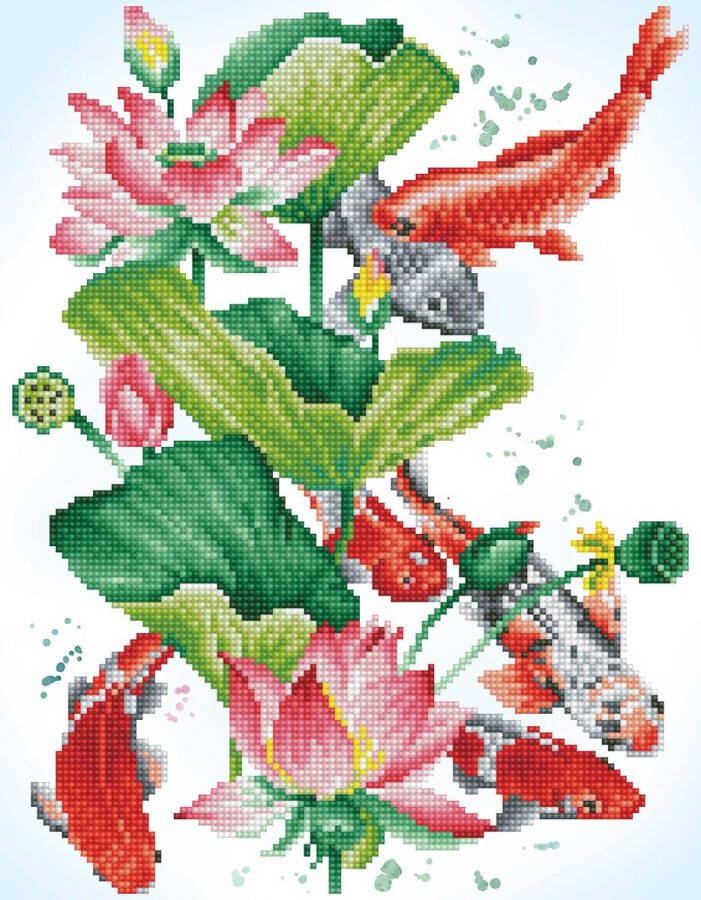 DIAMOND DOTZ Diamond Painting Volwassenen Ronde Steentjes Volledig Pakket Hobby DD7.045 Dieren Kooikarpers met lotusbloem 32 x 41cm